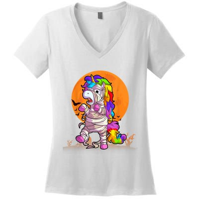 Mummy Unicorn Halloween Girls Unicorn Halloween Women's V-Neck T-Shirt