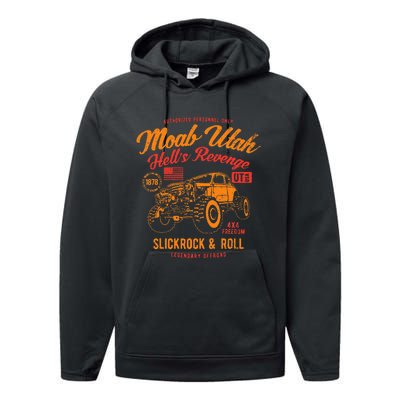 Moab Utah Hells Revenge 4x4 Vintage Distressed Style Design Performance Fleece Hoodie