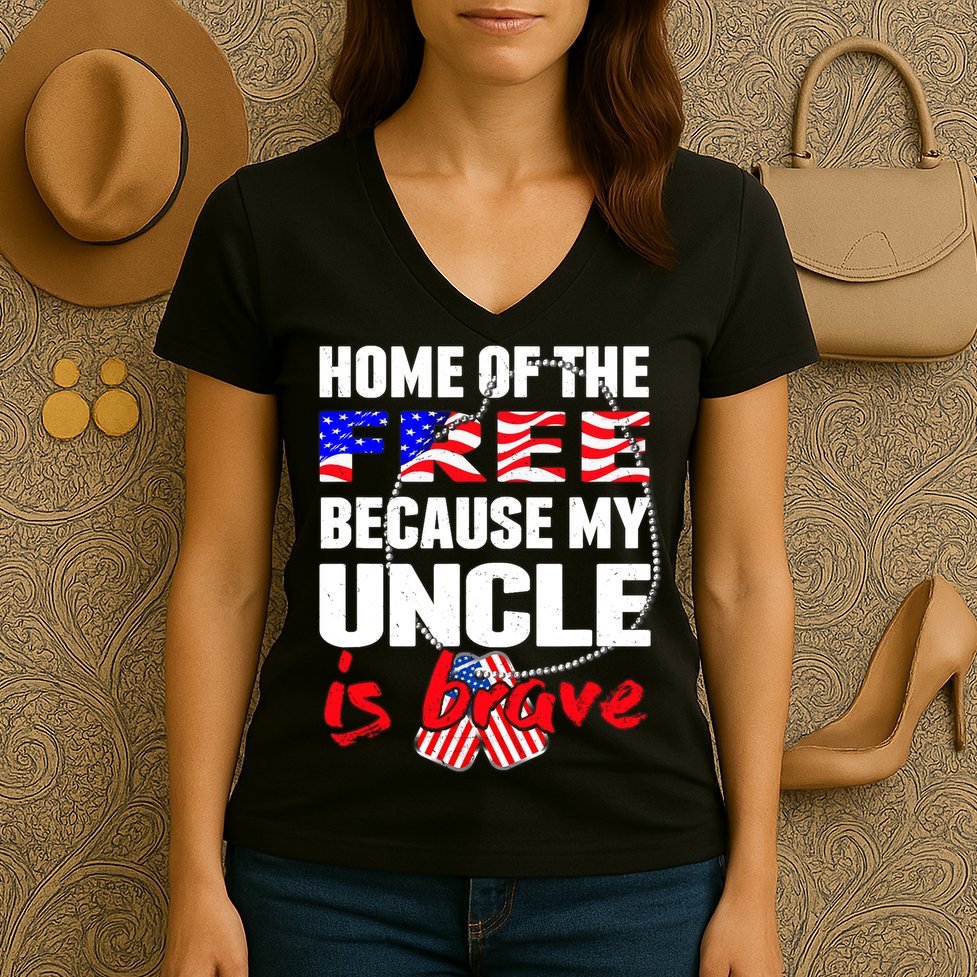 My Uncle Is Brave Home Of The Free - Proud Army Niece Nephew Women's V-Neck T-Shirt