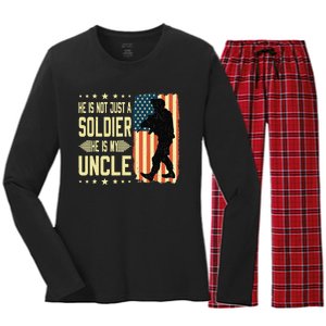 My Uncle Is A Soldier Hero Proud Army Nephew Niece Military Women's Long Sleeve Flannel Pajama Set 