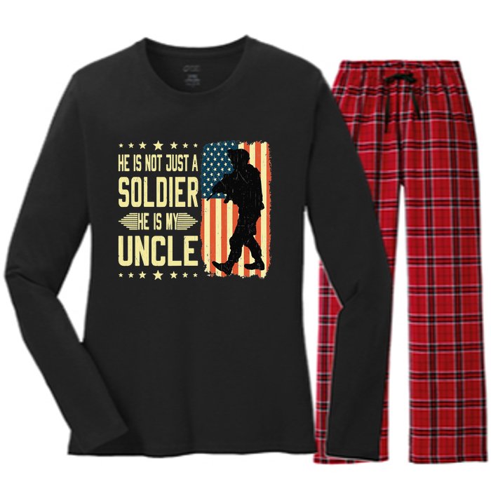 My Uncle Is A Soldier Hero Proud Army Nephew Niece Military Women's Long Sleeve Flannel Pajama Set 