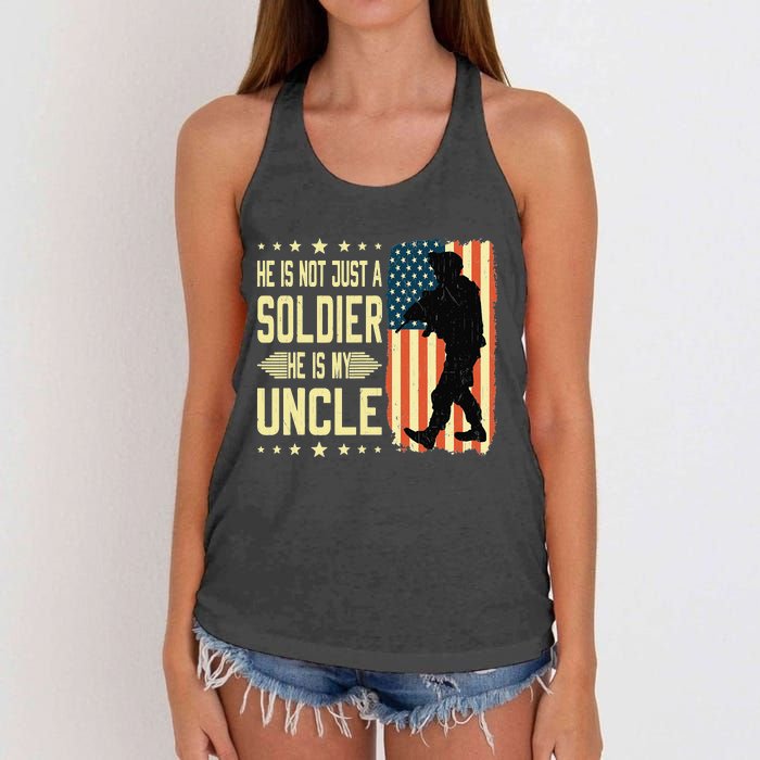 My Uncle Is A Soldier Hero Proud Army Nephew Niece Military Women's Knotted Racerback Tank