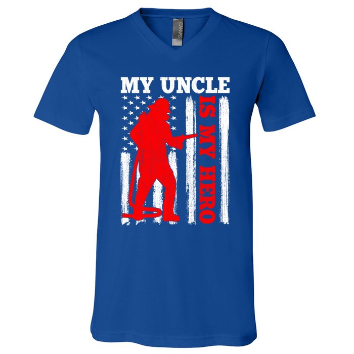 My Uncle Is My Hero Usa Flag Firefighter Fire Uncle Gift V-Neck T-Shirt