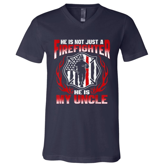 My Uncle Is A Firefighter Hero Proud Fire Niece Nephew Gifts V-Neck T-Shirt