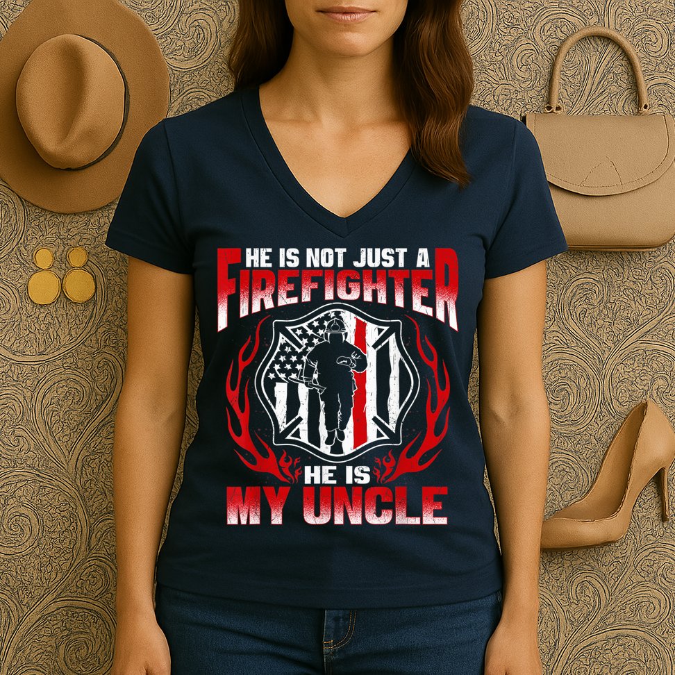 My Uncle Is A Firefighter Hero Proud Fire Niece Nephew Gifts Women's V-Neck T-Shirt