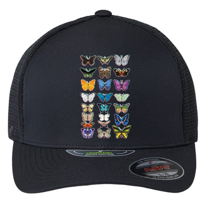 Multi Butterflies Botanical Species Flexfit Unipanel Trucker Cap