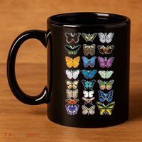 Multi Butterflies Botanical Species 11oz C Handle Ceramic Mug