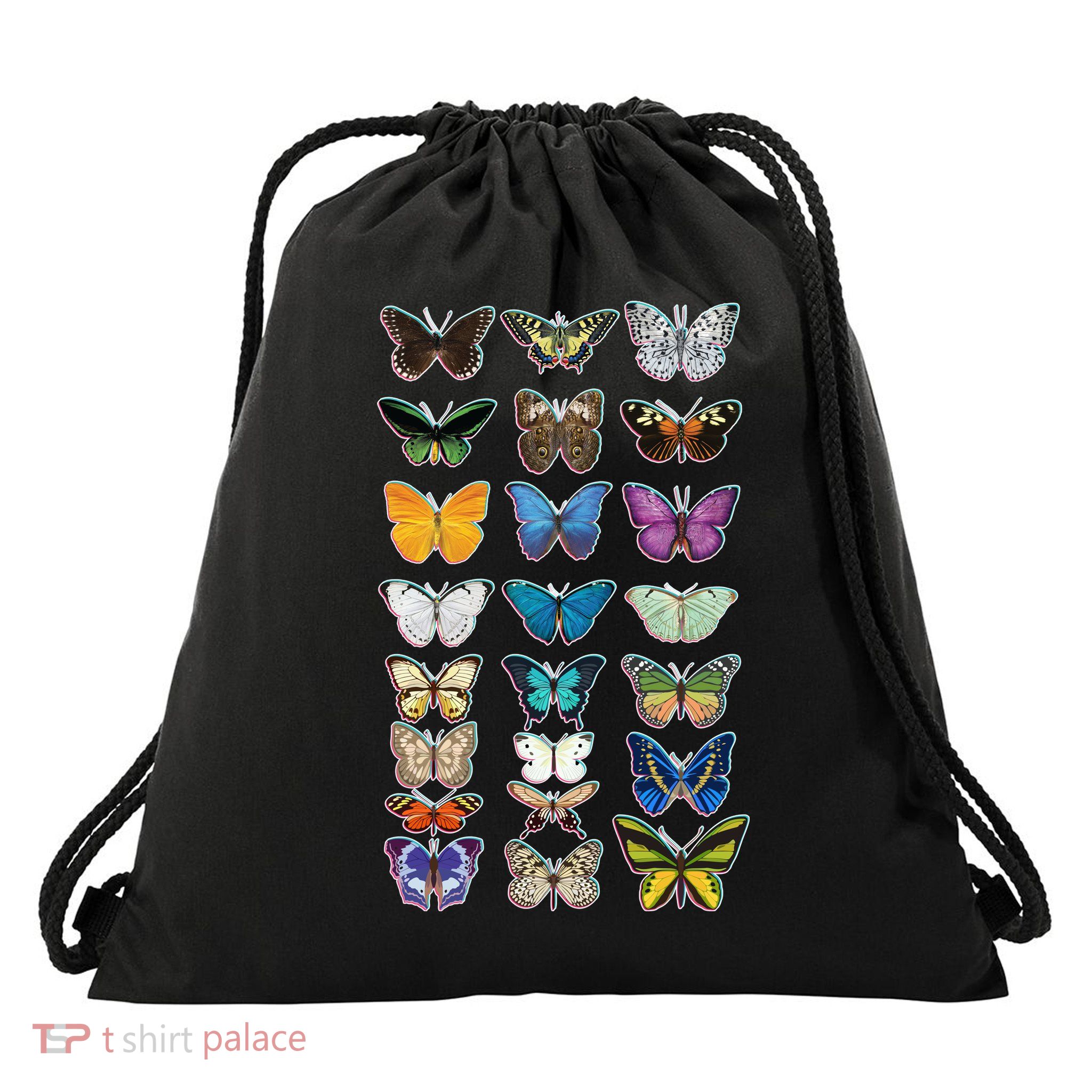Multi Butterflies Botanical Species Drawstring Bag