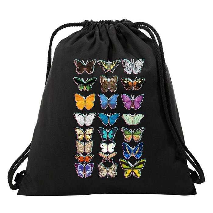 Multi Butterflies Botanical Species Drawstring Bag