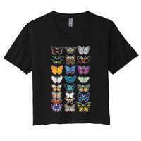 Multi Butterflies Botanical Species Women's Crop Top Tee
