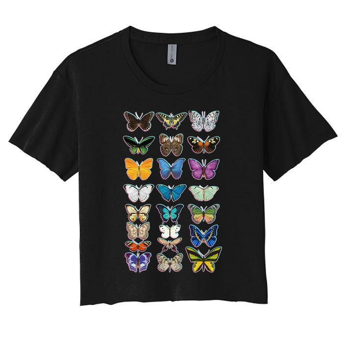 Multi Butterflies Botanical Species Women's Crop Top Tee