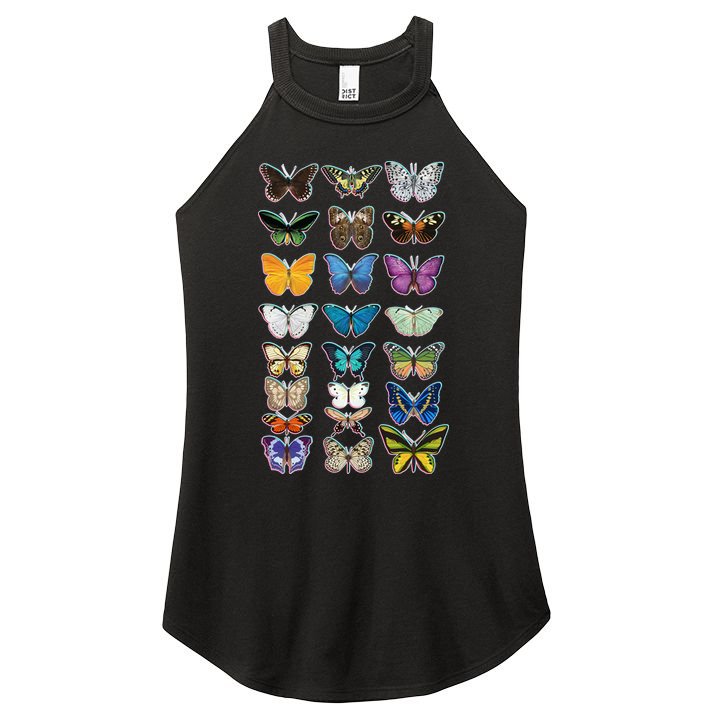 Multi Butterflies Botanical Species Women's Perfect Tri Rocker Tank