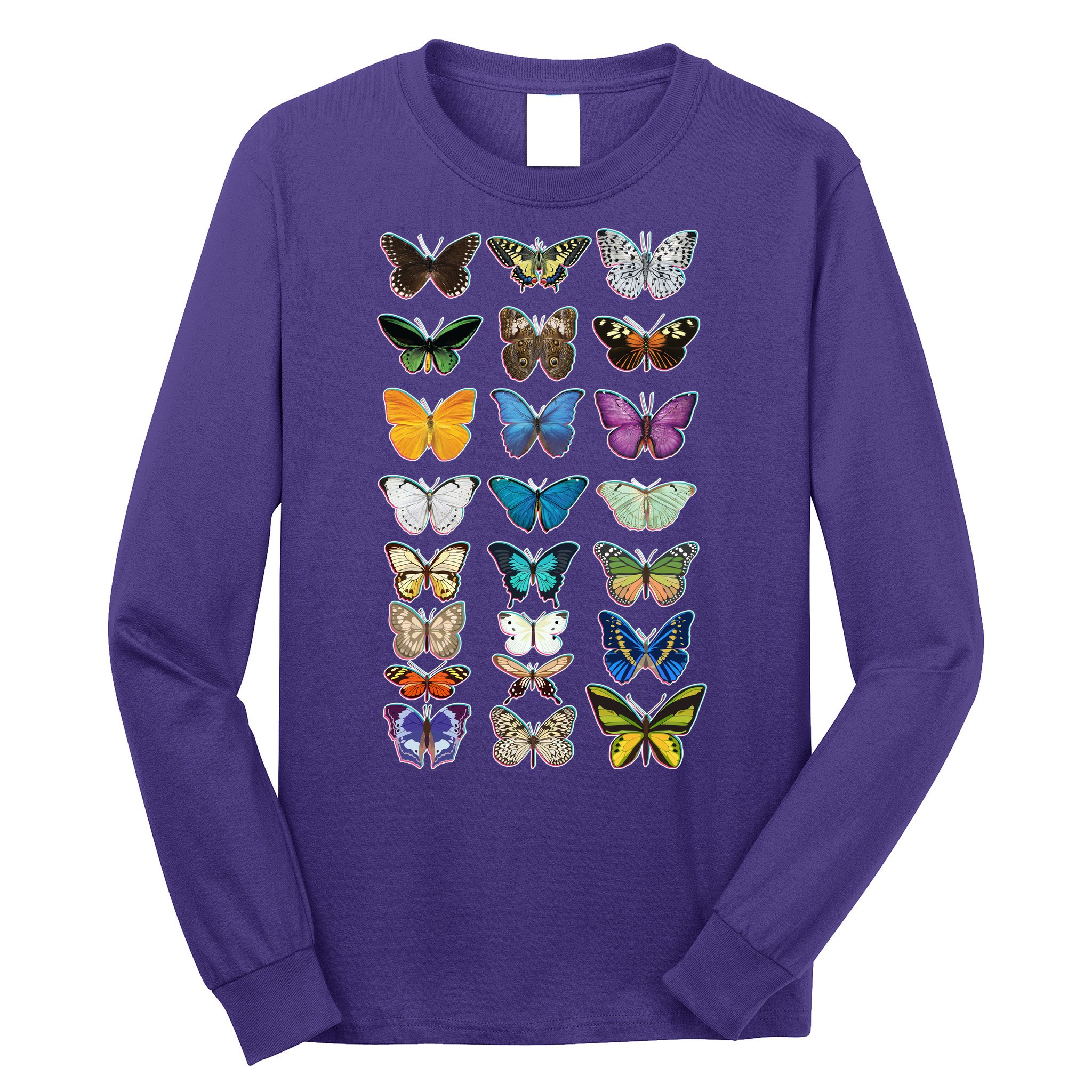 Multi Butterflies Botanical Species Long Sleeve Shirt
