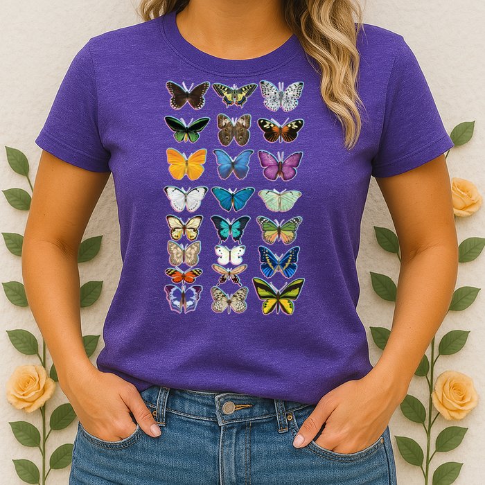 Multi Butterflies Botanical Species Womens T-Shirt