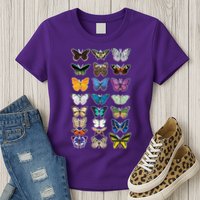 Multi Butterflies Botanical Species Womens T-Shirt