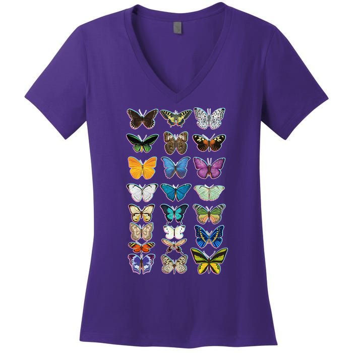 Multi Butterflies Botanical Species Women's V-Neck T-Shirt