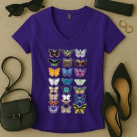 Multi Butterflies Botanical Species Women's V-Neck T-Shirt