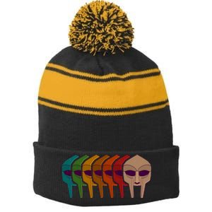 Multi Color MF DOOM Masks Stripe Pom Pom Beanie