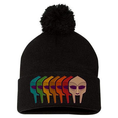 Multi Color MF DOOM Masks Pom Pom 12in Knit Beanie