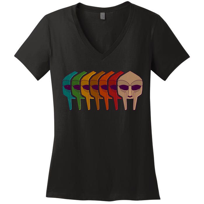 Multi Color MF DOOM Masks Women's V-Neck T-Shirt