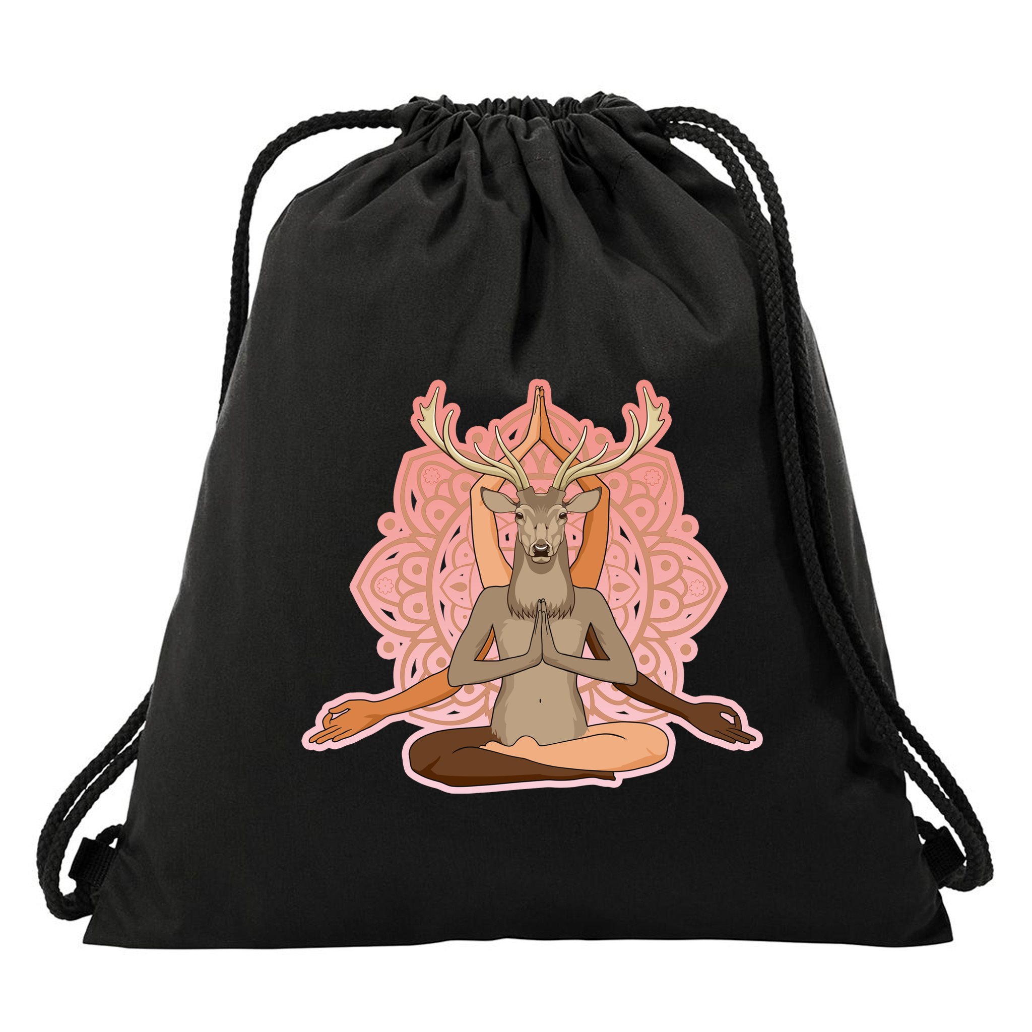 Multi-Ethnic Unity Yoga Deer Drawstring Bag