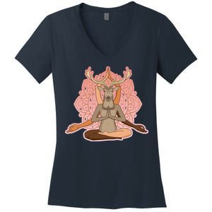 Multi-Ethnic Unity Yoga Deer Women's V-Neck T-Shirt