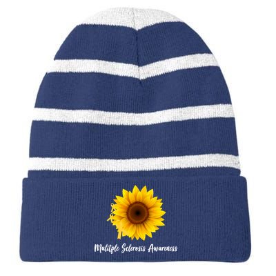 Multiple Sclerosis Awareness Sunflower Striped Beanie with Solid Band