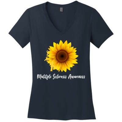 Multiple Sclerosis Awareness Sunflower Women's V-Neck T-Shirt