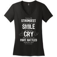Multiple Sclerosis MS Awareness Fight Battles Quote  Women's V-Neck T-Shirt