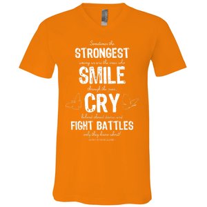 Multiple Sclerosis MS Awareness Fight Battles Quote  V-Neck T-Shirt