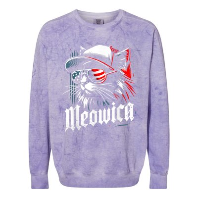 Meowica Usa Merica Cat 4th Of July Funny Patriotic Colorblast Crewneck Sweatshirt