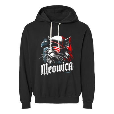 Meowica Usa Merica Cat 4th Of July Funny Patriotic Garment-Dyed Fleece Hoodie