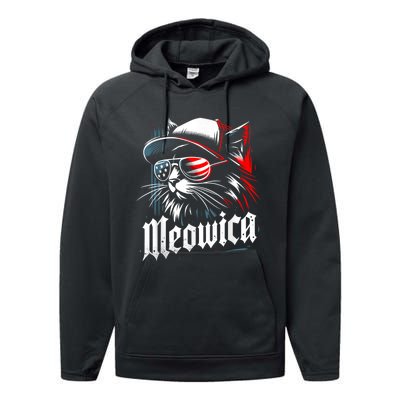 Meowica Usa Merica Cat 4th Of July Funny Patriotic Performance Fleece Hoodie