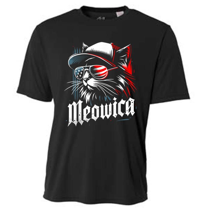 Meowica Usa Merica Cat 4th Of July Funny Patriotic Cooling Performance Crew T-Shirt