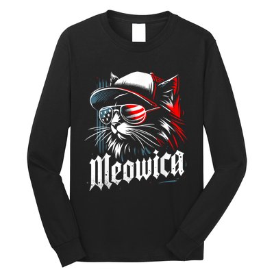 Meowica Usa Merica Cat 4th Of July Funny Patriotic Long Sleeve Shirt