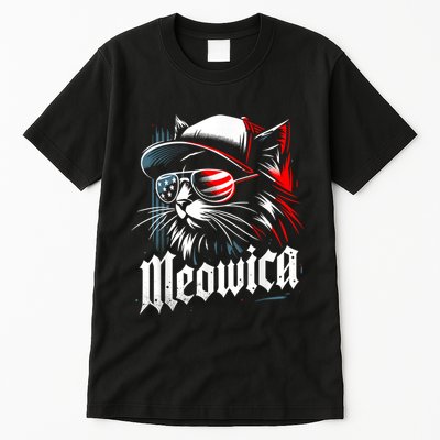 Meowica Usa Merica Cat 4th Of July Funny Patriotic Tall T-Shirt