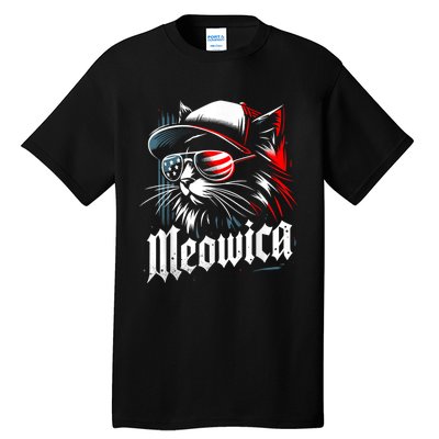 Meowica Usa Merica Cat 4th Of July Funny Patriotic Tall T-Shirt