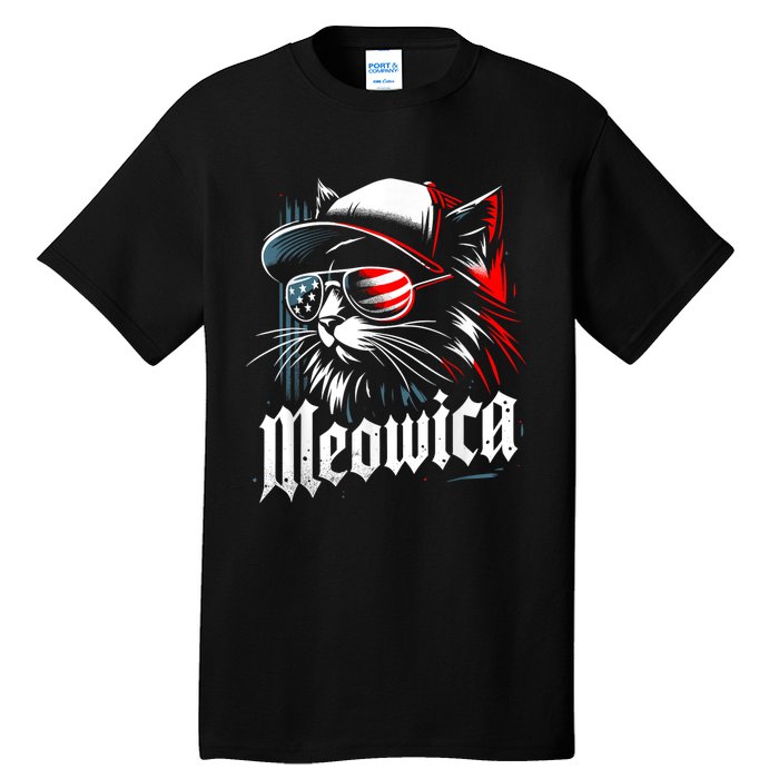 Meowica Usa Merica Cat 4th Of July Funny Patriotic Tall T-Shirt