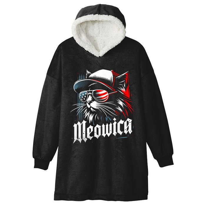 Meowica Usa Merica Cat 4th Of July Funny Patriotic Hooded Wearable Blanket