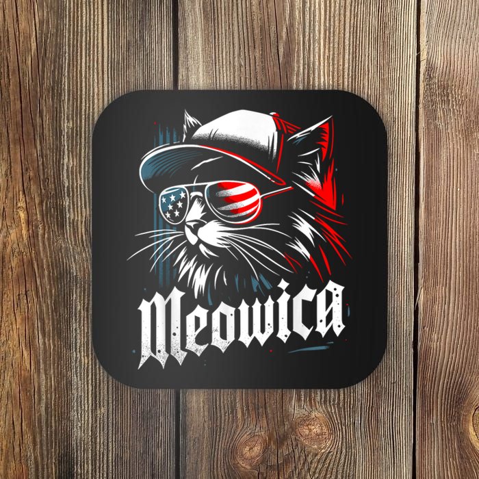 Meowica Usa Merica Cat 4th Of July Funny Patriotic Coaster