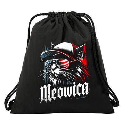 Meowica Usa Merica Cat 4th Of July Funny Patriotic Drawstring Bag