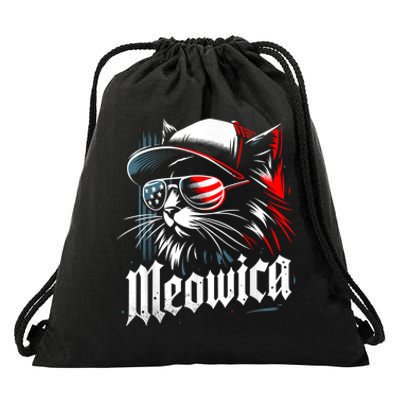 Meowica Usa Merica Cat 4th Of July Funny Patriotic Drawstring Bag