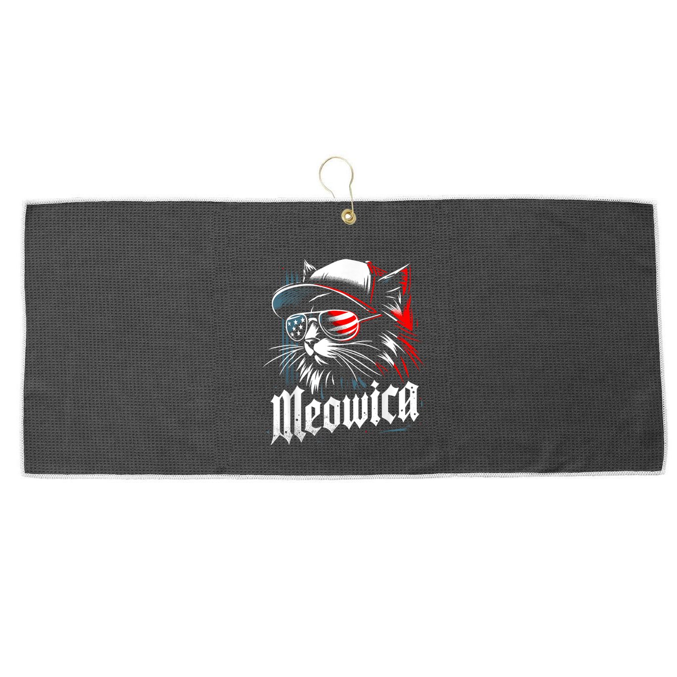 Meowica Usa Merica Cat 4th Of July Funny Patriotic Large Microfiber Waffle Golf Towel