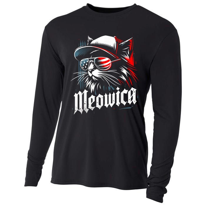 Meowica Usa Merica Cat 4th Of July Funny Patriotic Cooling Performance Long Sleeve Crew