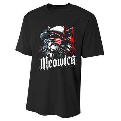 Meowica Usa Merica Cat 4th Of July Funny Patriotic Performance Sprint T-Shirt