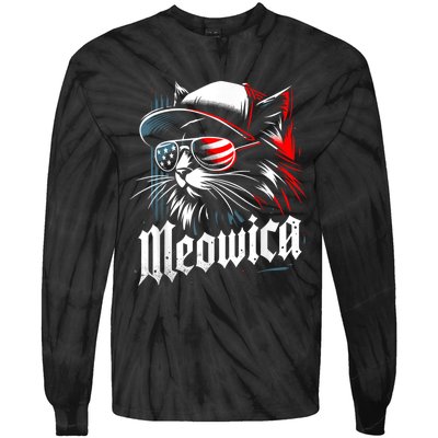 Meowica Usa Merica Cat 4th Of July Funny Patriotic Tie-Dye Long Sleeve Shirt