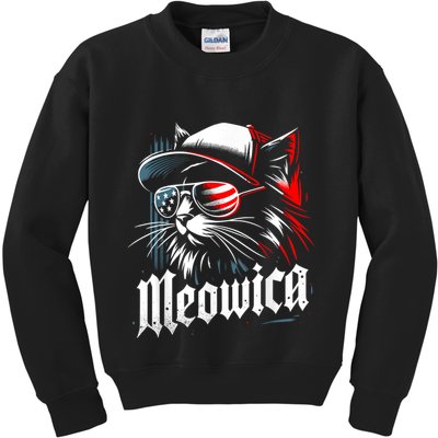 Meowica Usa Merica Cat 4th Of July Funny Patriotic Kids Sweatshirt