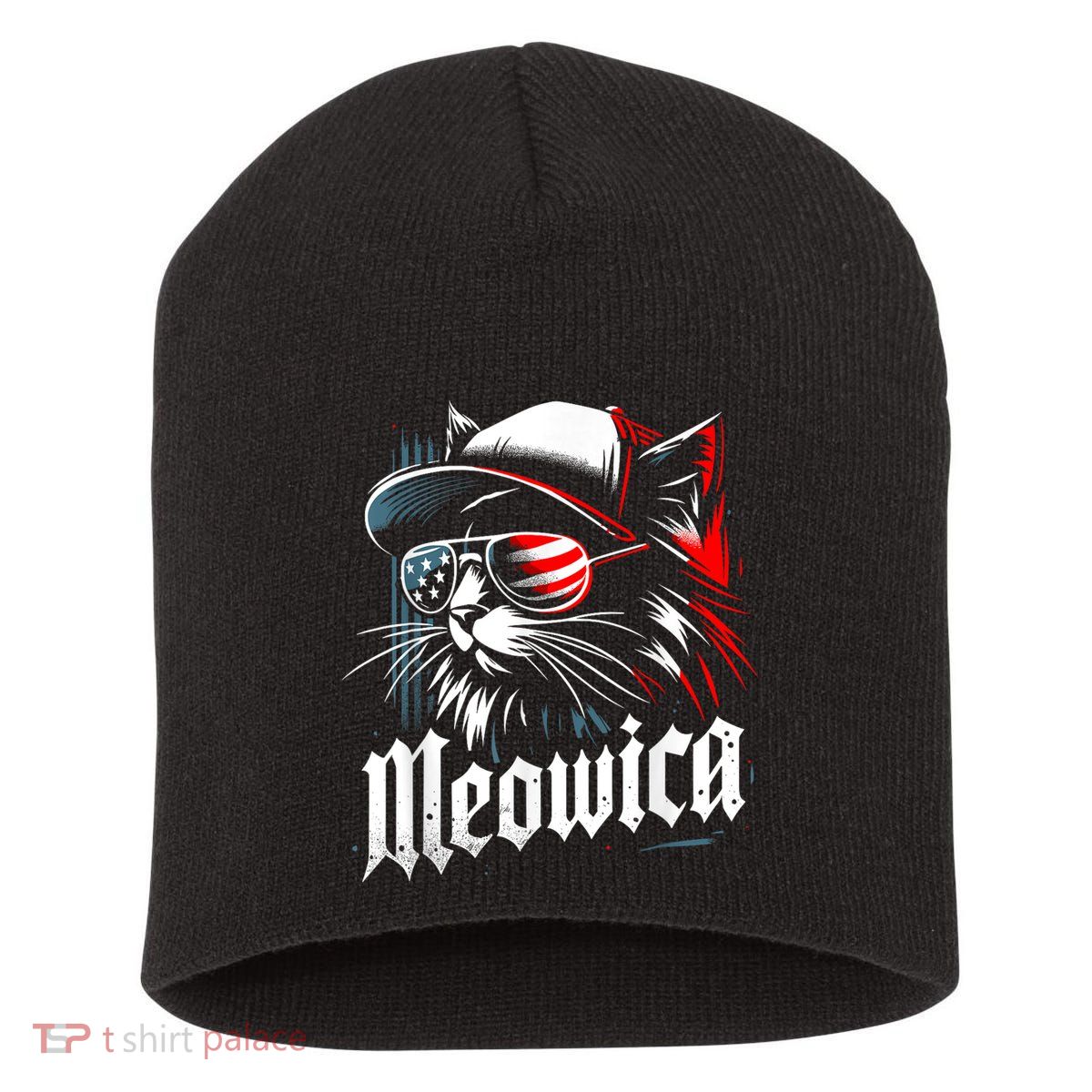 Meowica Usa Merica Cat 4th Of July Funny Patriotic Short Acrylic Beanie