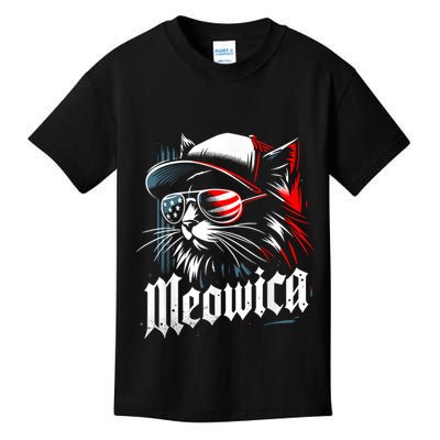 Meowica Usa Merica Cat 4th Of July Funny Patriotic Kids T-Shirt