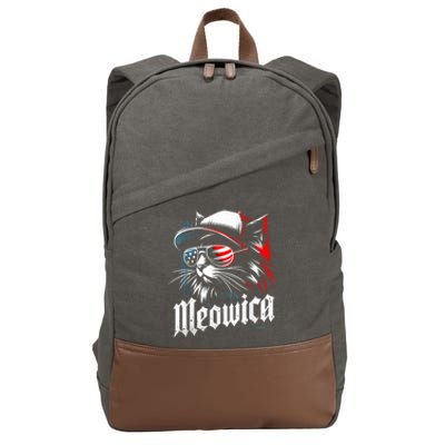 Meowica Usa Merica Cat 4th Of July Funny Patriotic Cotton Canvas Backpack